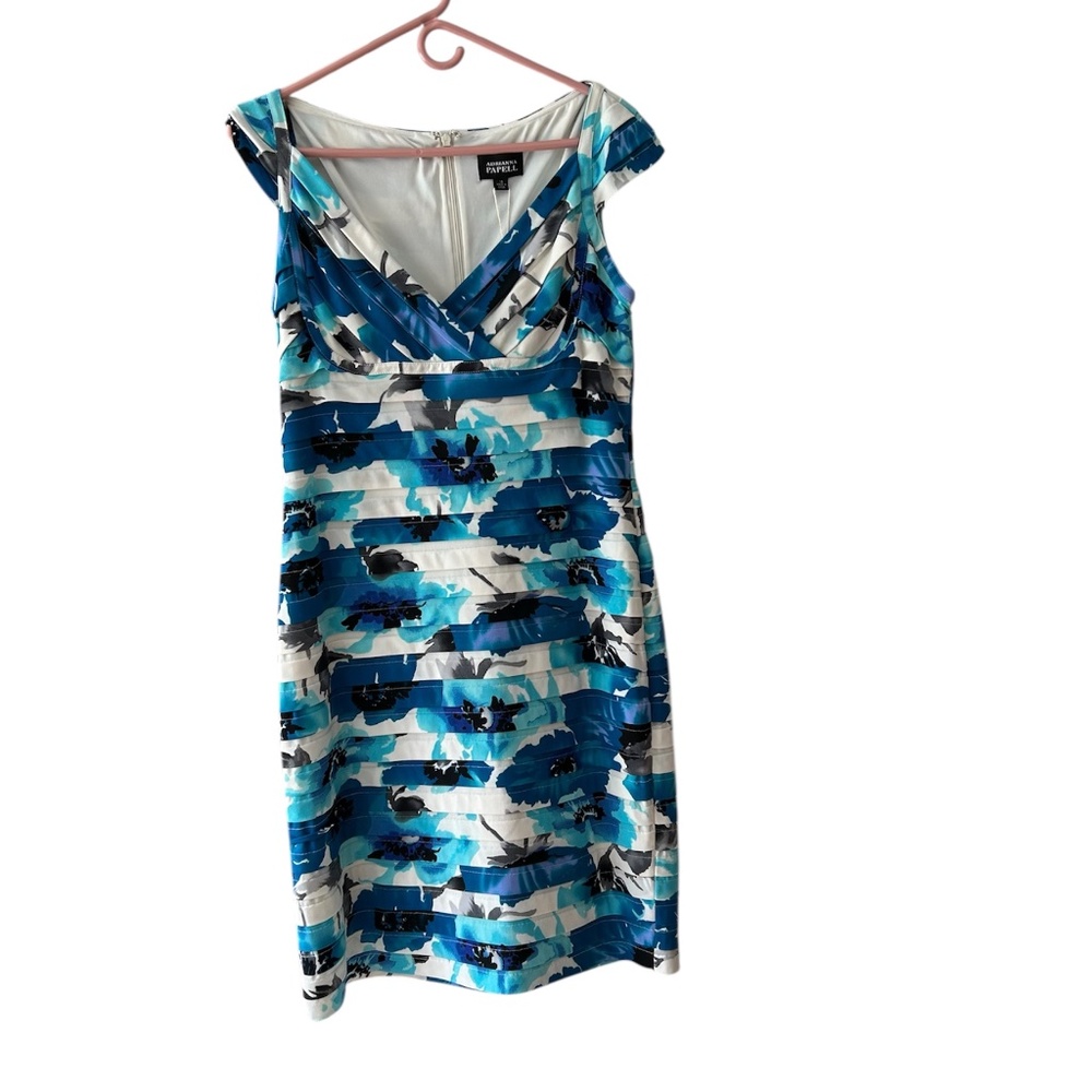 Adrianna Papell Sleeveless Dress Fully Lined Blue Floral NWT
